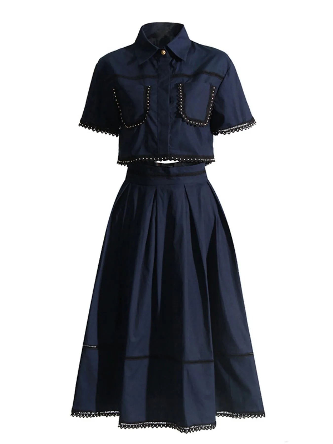 Women's Short Sleeve Shirt Skirt Two Piece Set