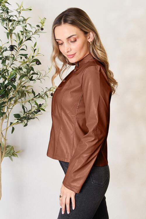 Women's Classic Neck Zip Up Elegant Jacket