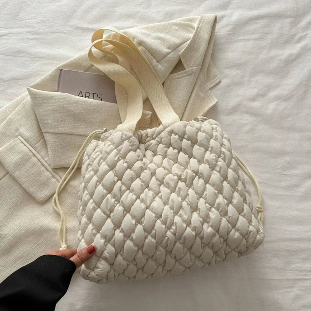 Drawstring Bubble Texture Tote Bag Casual Handbag