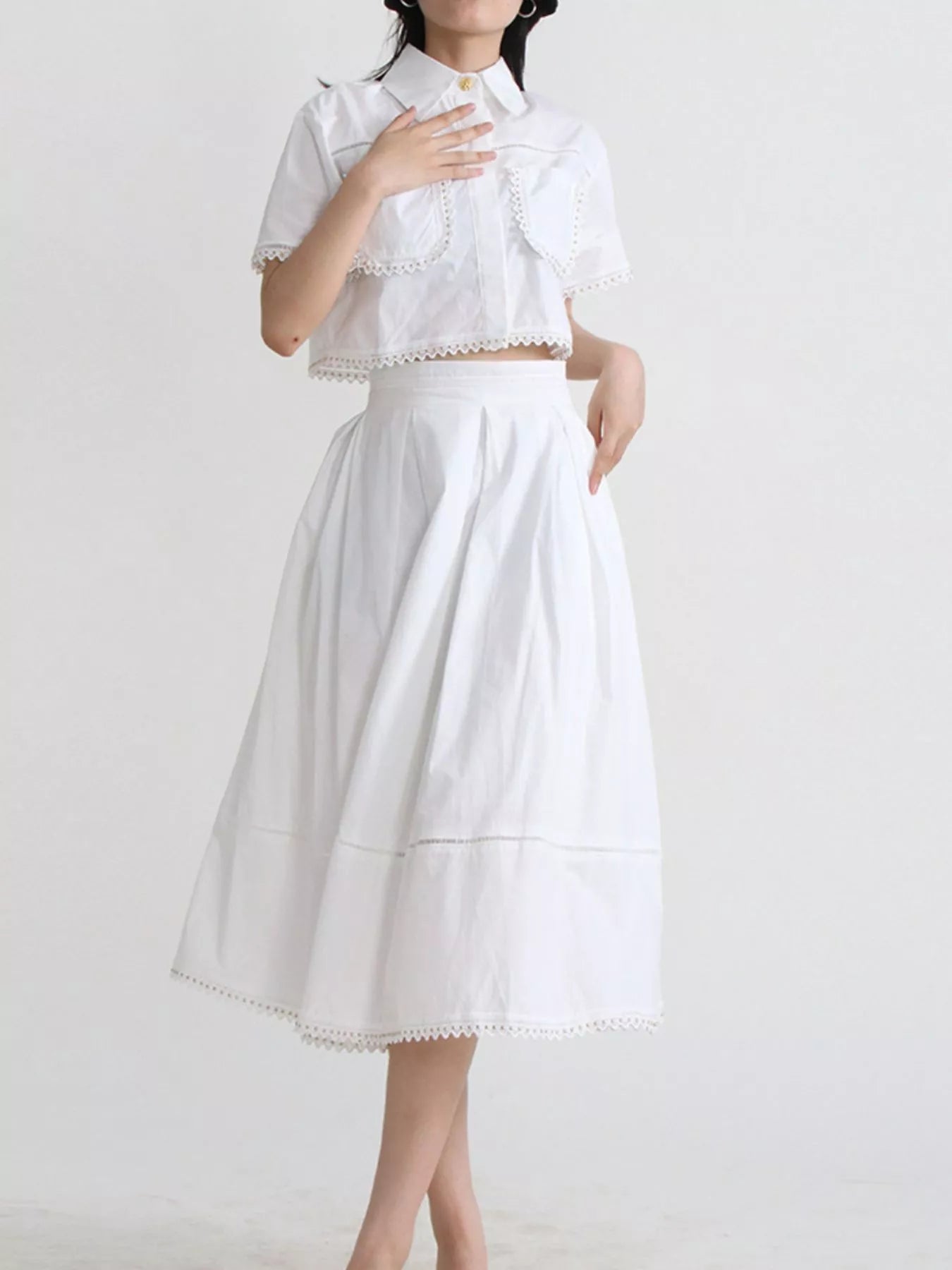 Women's Short Sleeve Shirt Skirt Two Piece Set
