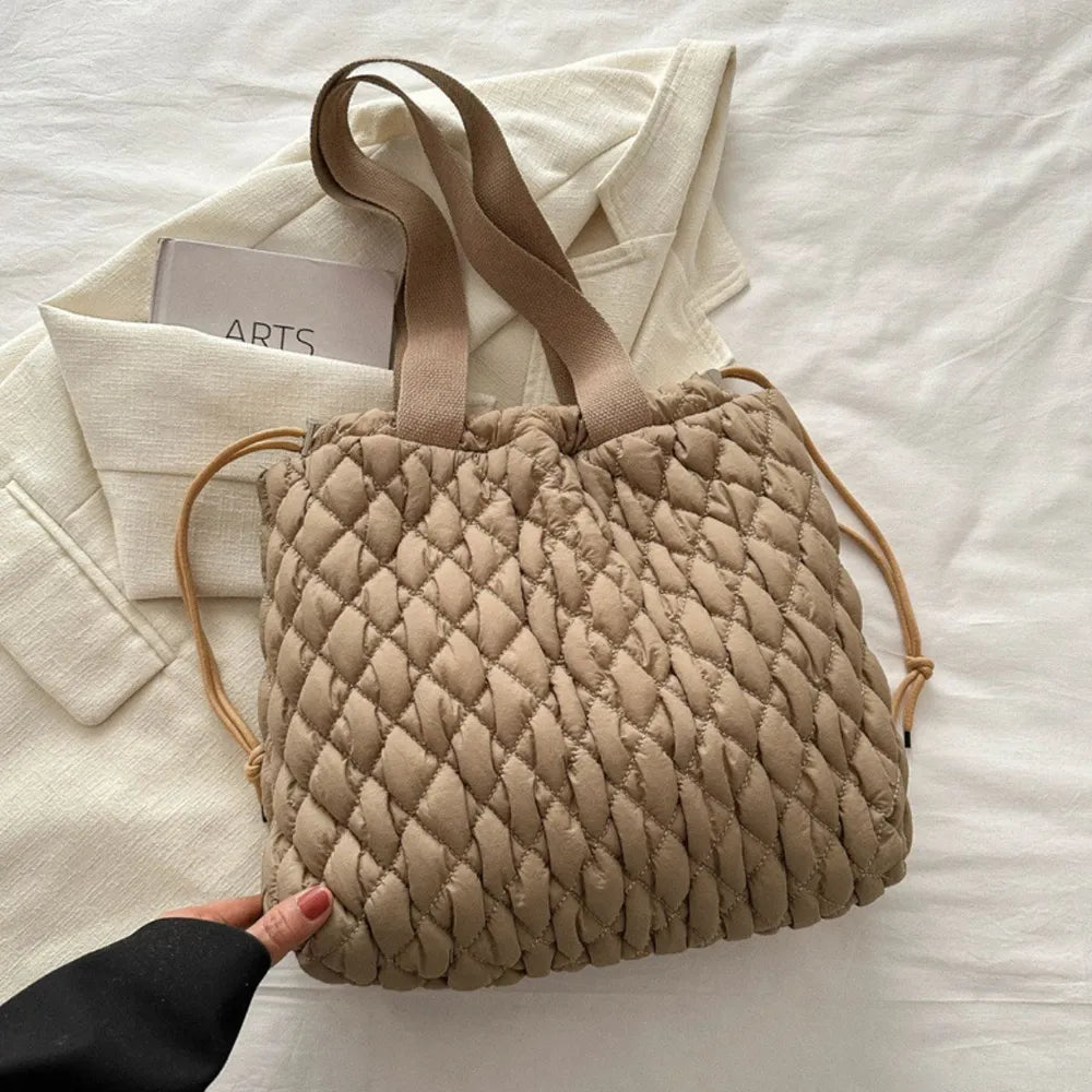 Drawstring Bubble Texture Tote Bag Casual Handbag