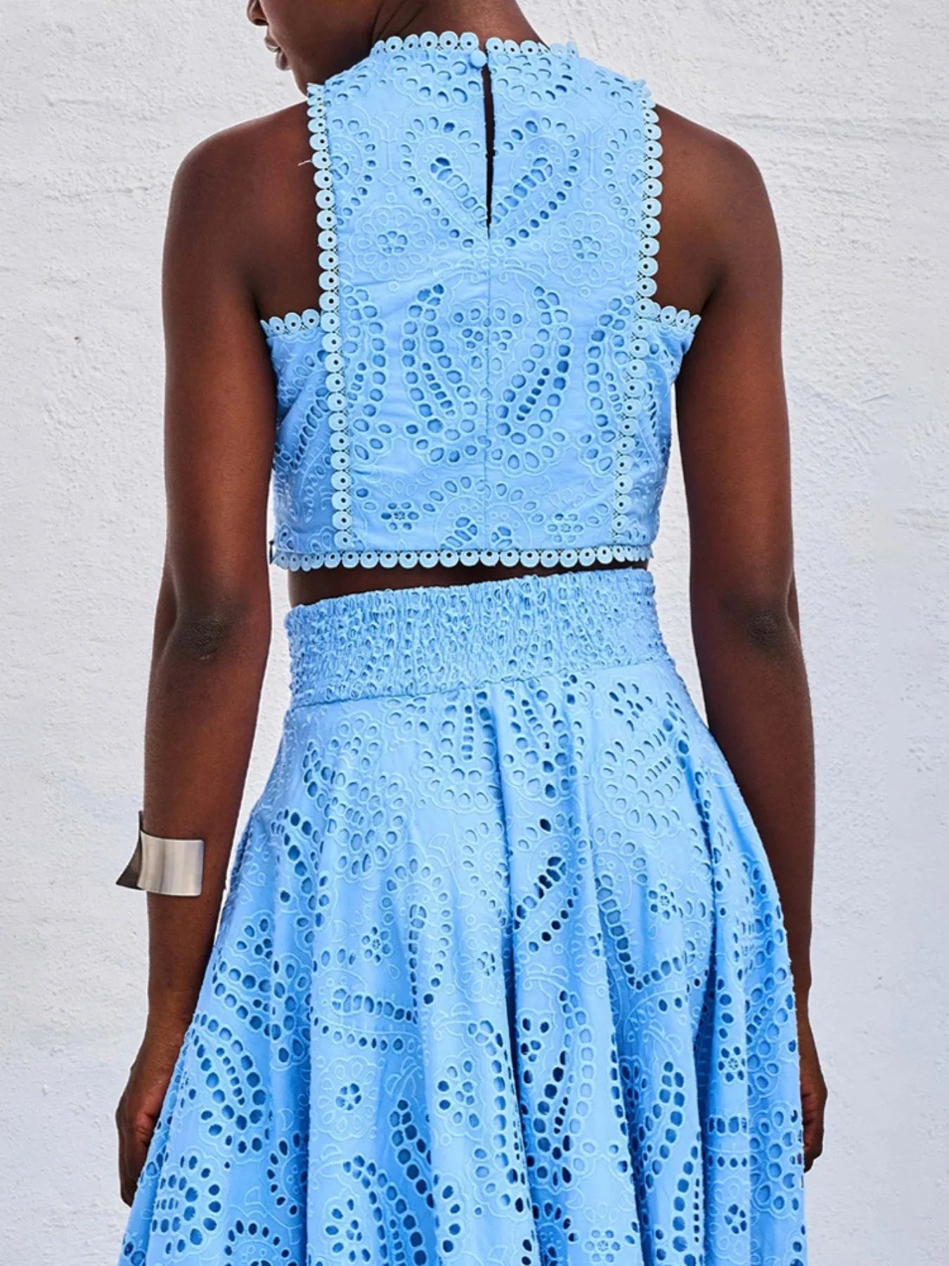 Women's Eyelet Lace Top Maxi Skirt Set