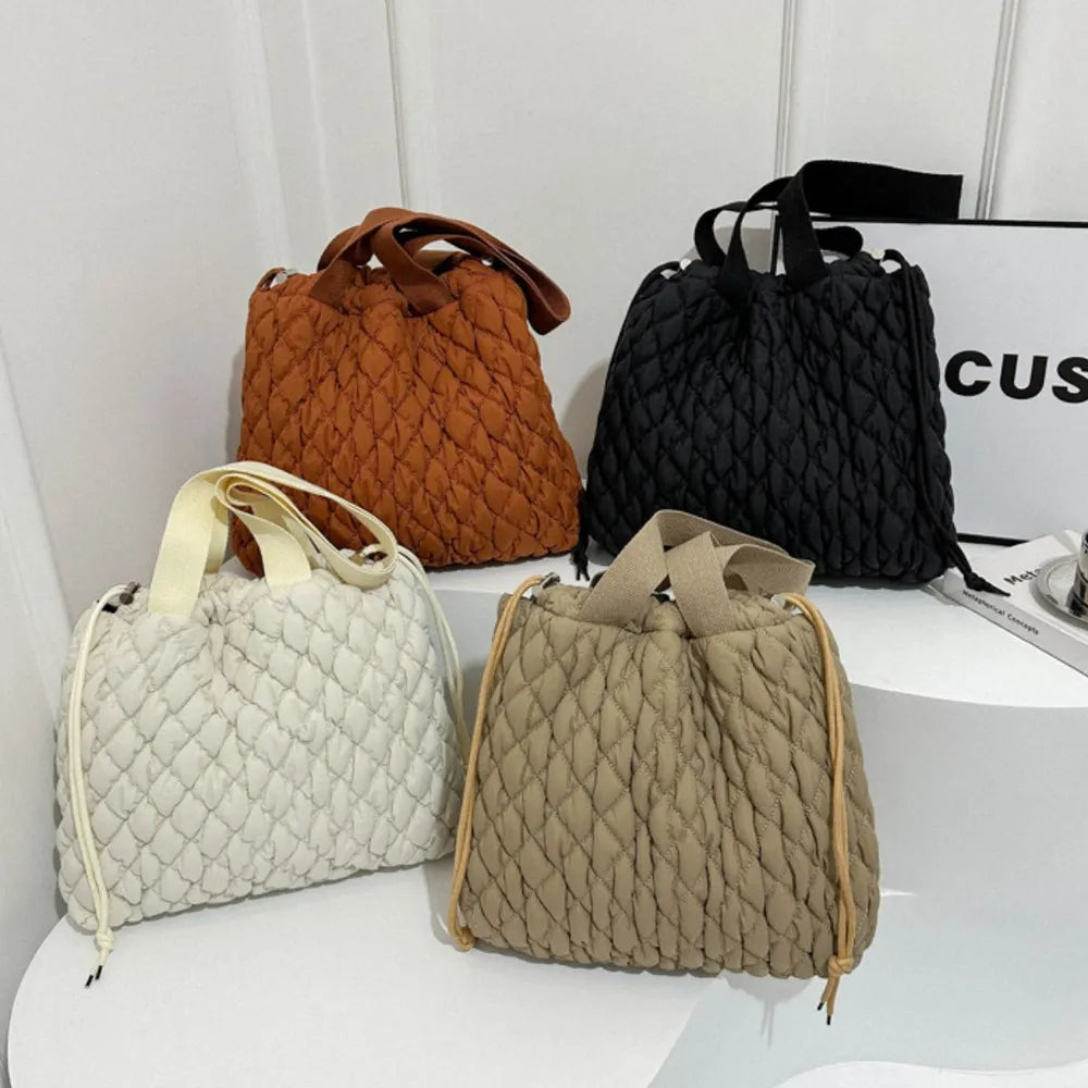 Drawstring Bubble Texture Tote Bag Casual Handbag