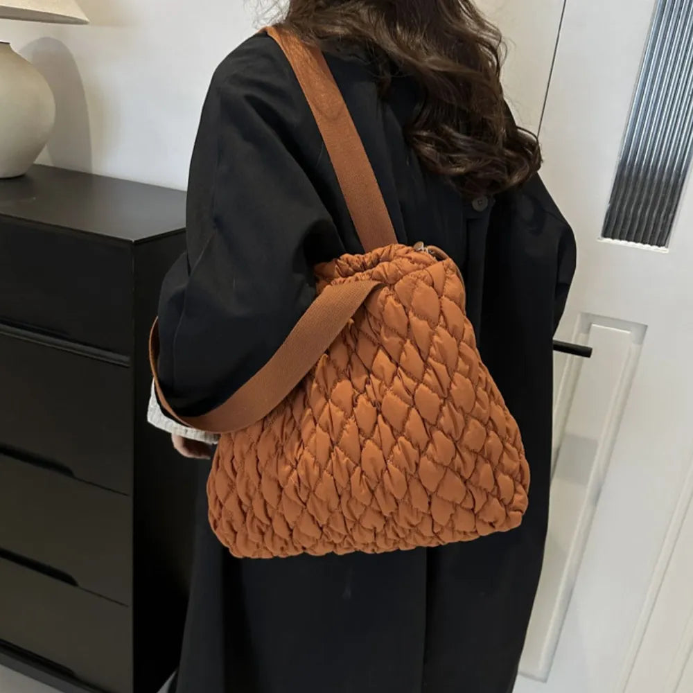 Drawstring Bubble Texture Tote Bag Casual Handbag
