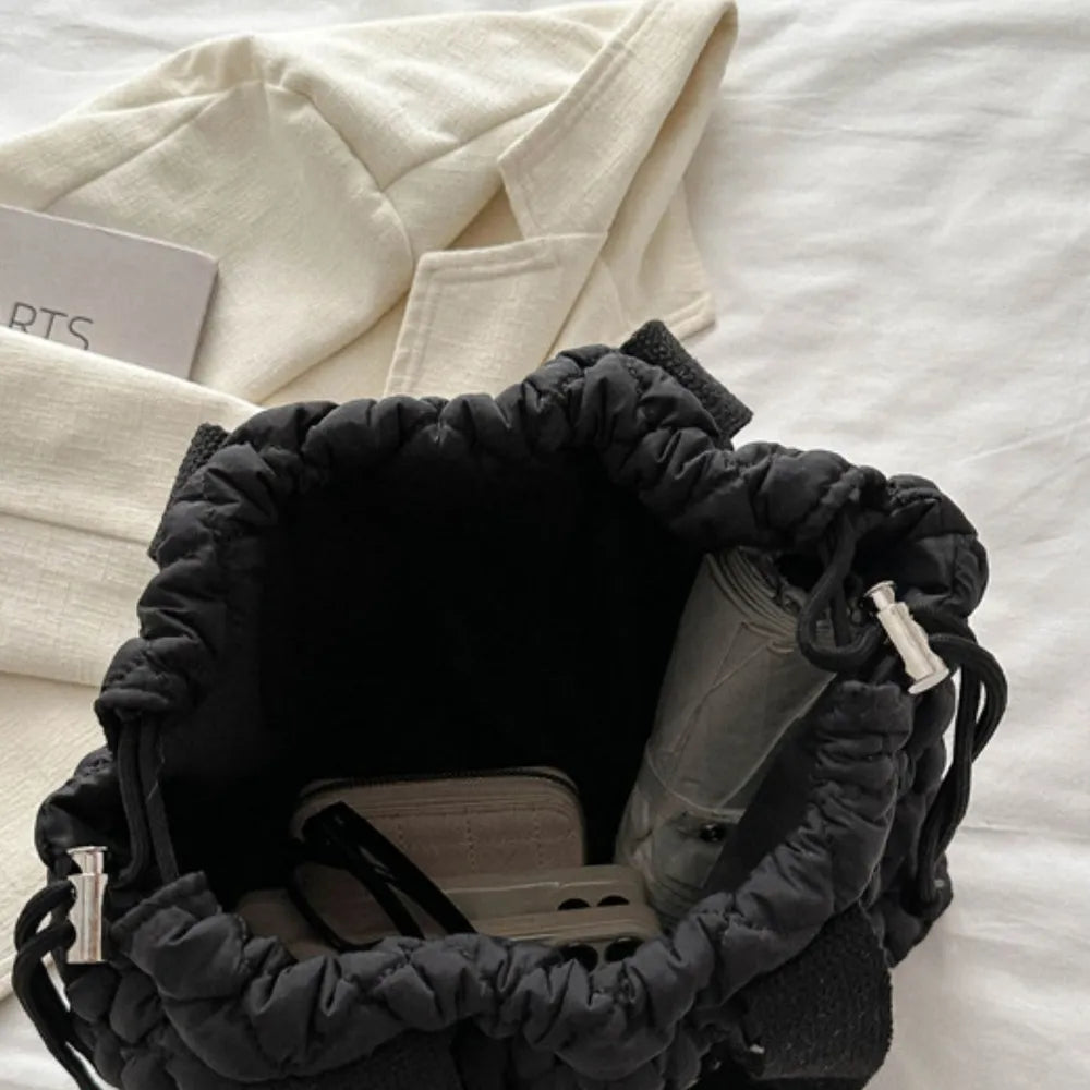 Drawstring Bubble Texture Tote Bag Casual Handbag