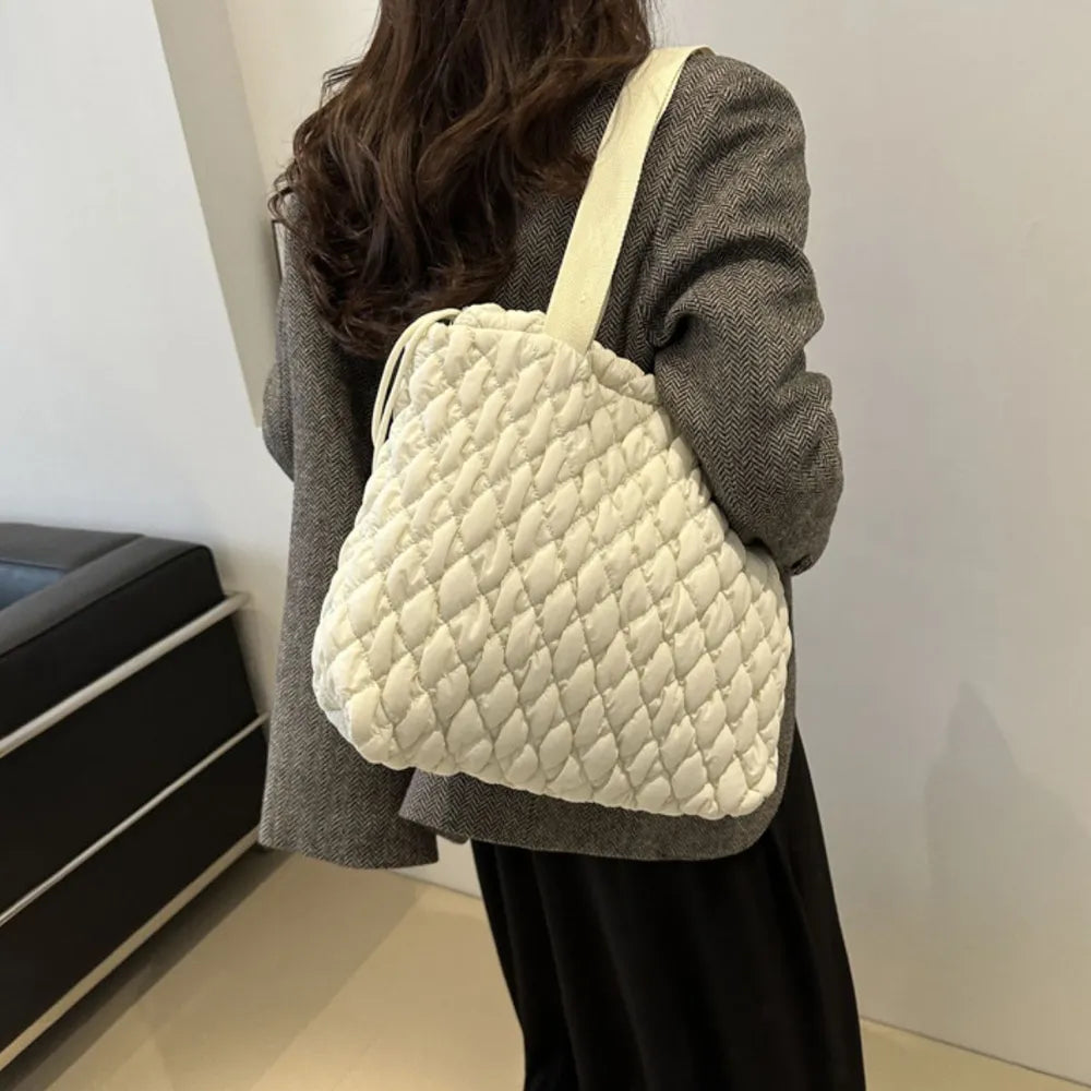 Drawstring Bubble Texture Tote Bag Casual Handbag