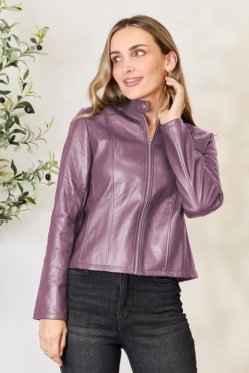 Women's Classic Neck Zip Up Elegant Jacket