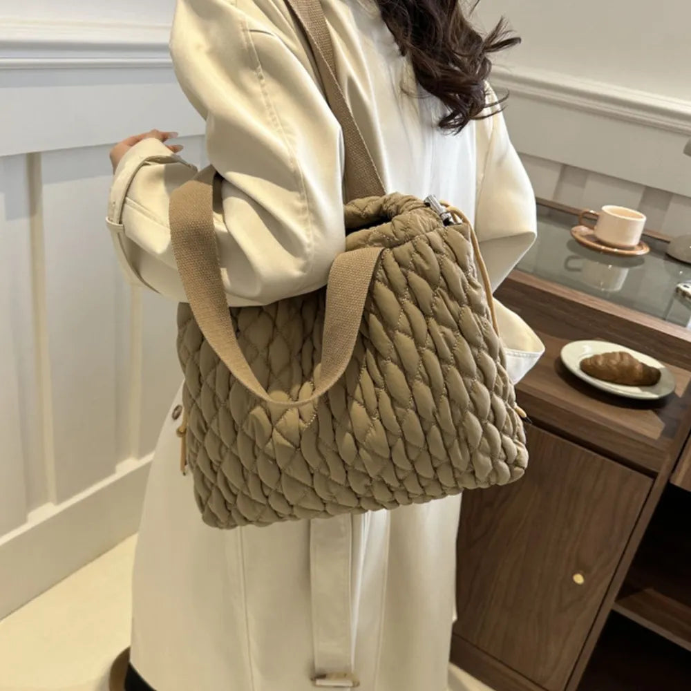 Drawstring Bubble Texture Tote Bag Casual Handbag