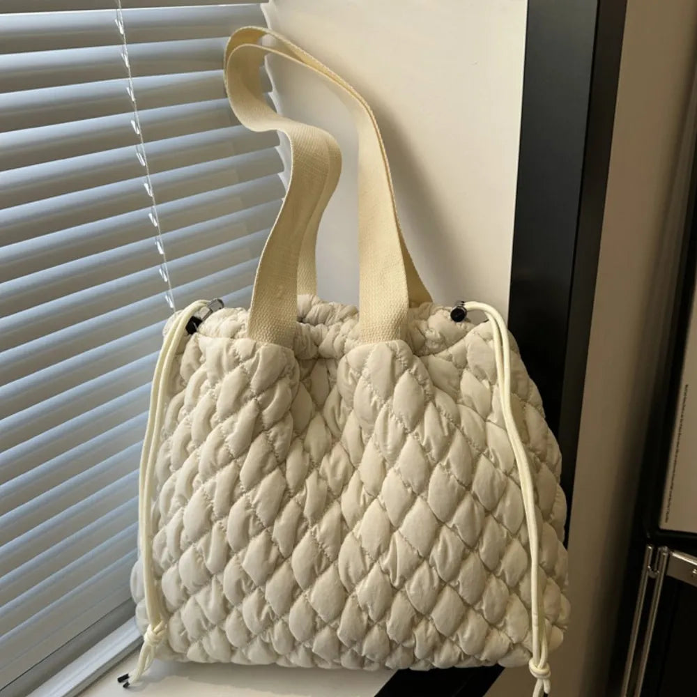 Drawstring Bubble Texture Tote Bag Casual Handbag