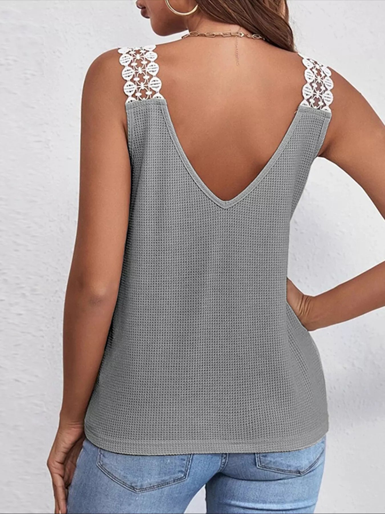 Women's Lace Trim V Neck Tank Top