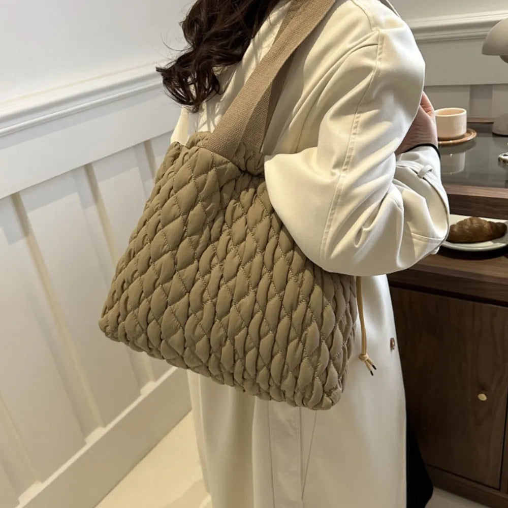 Drawstring Bubble Texture Tote Bag Casual Handbag