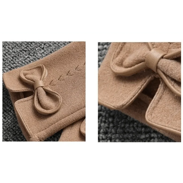 Women's Black Winter Warm Bow Style Gloves