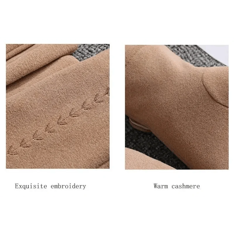 Women's Black Winter Warm Bow Style Gloves