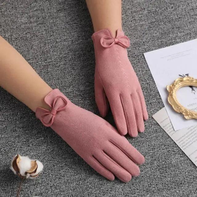 Women's Black Winter Warm Bow Style Gloves