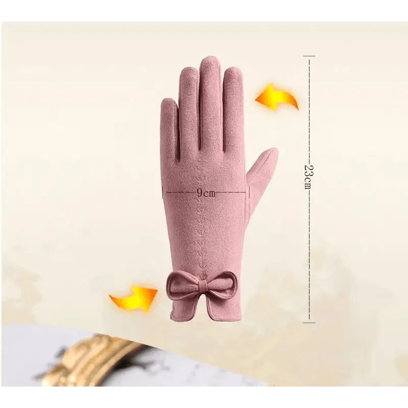 Women's Black Winter Warm Bow Style Gloves