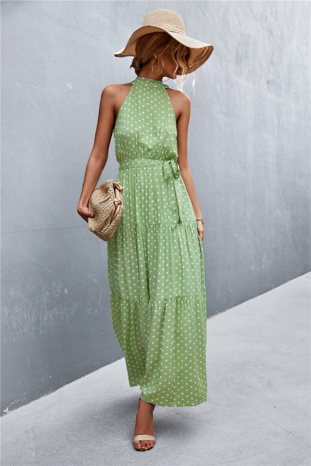 Women's Printed Sleeveless Tie Waist Maxi Dress
