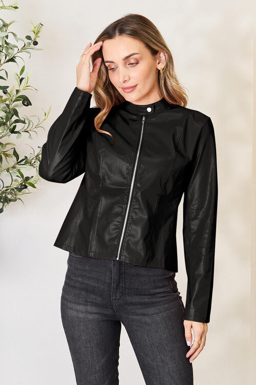 Women's Classic Neck Zip Up Elegant Jacket