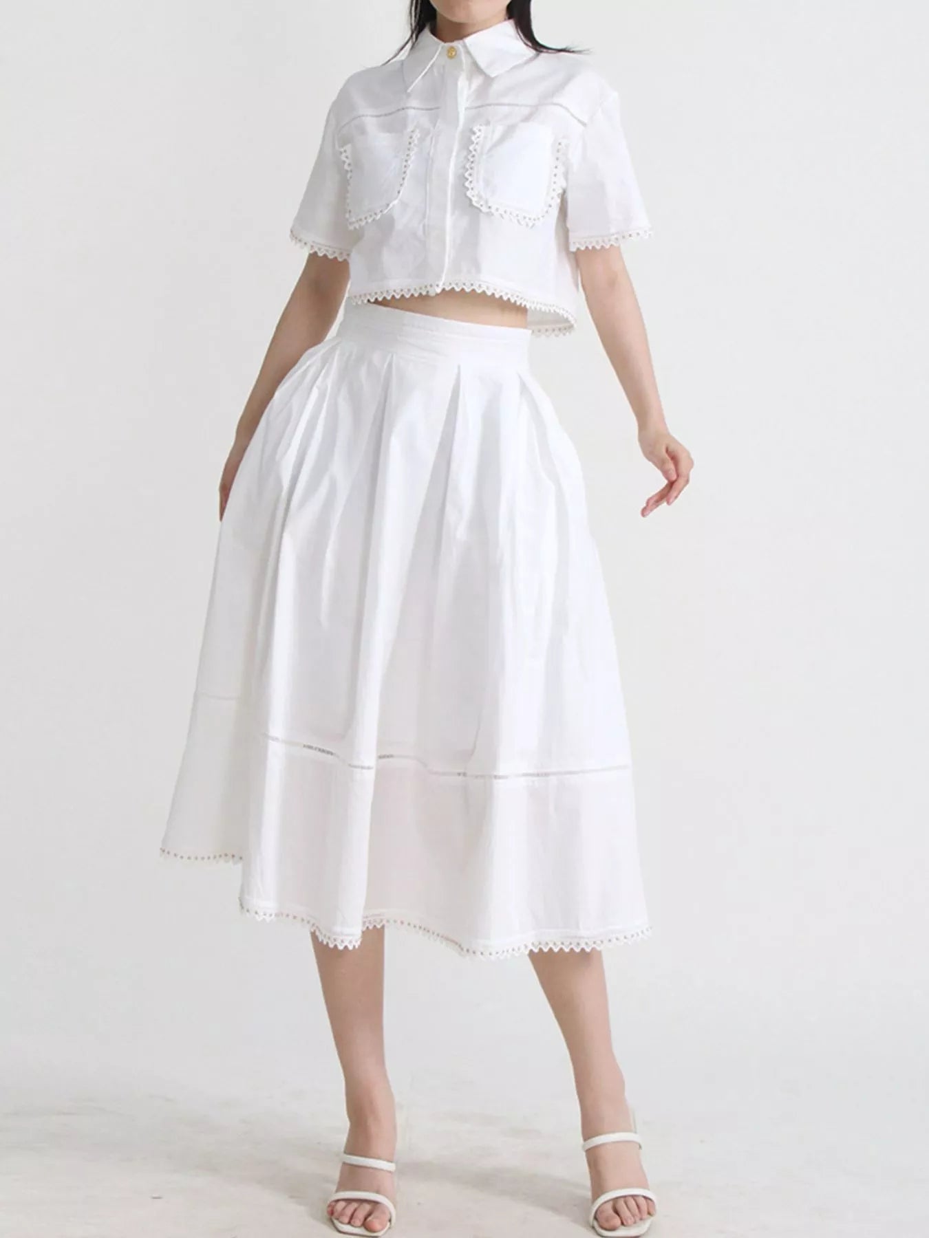 Women's Short Sleeve Shirt Skirt Two Piece Set
