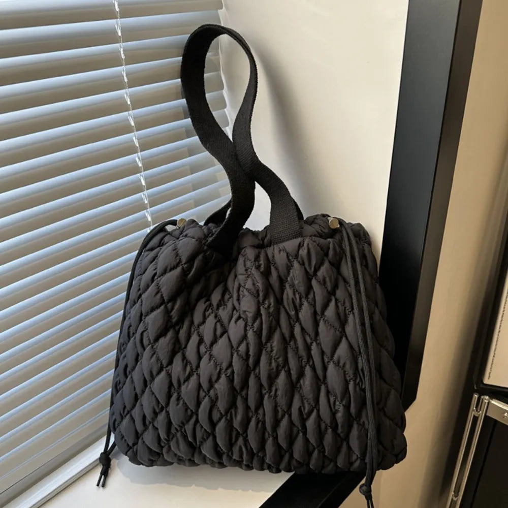 Drawstring Bubble Texture Tote Bag Casual Handbag