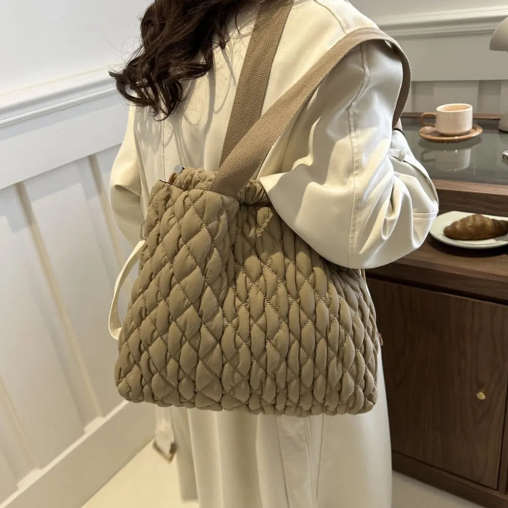 Drawstring Bubble Texture Tote Bag Casual Handbag