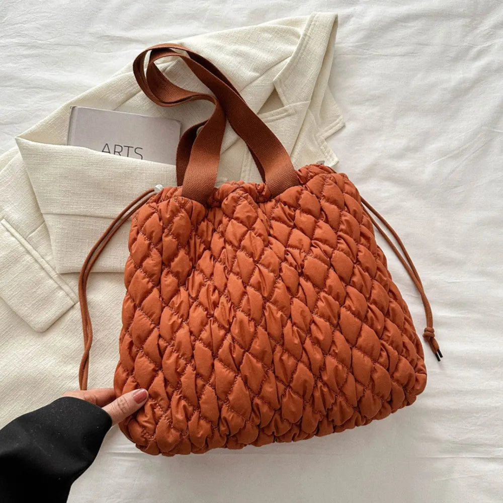 Drawstring Bubble Texture Tote Bag Casual Handbag