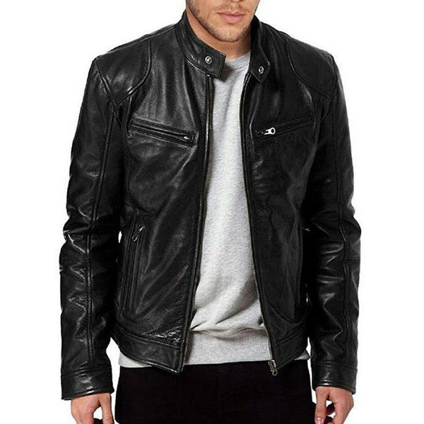 Men's Black PU Leather Jacket Casual Outerwear