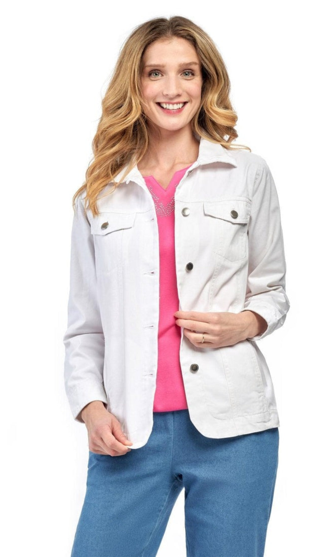 Women's Button Front Brushed Twill Jacket Collar