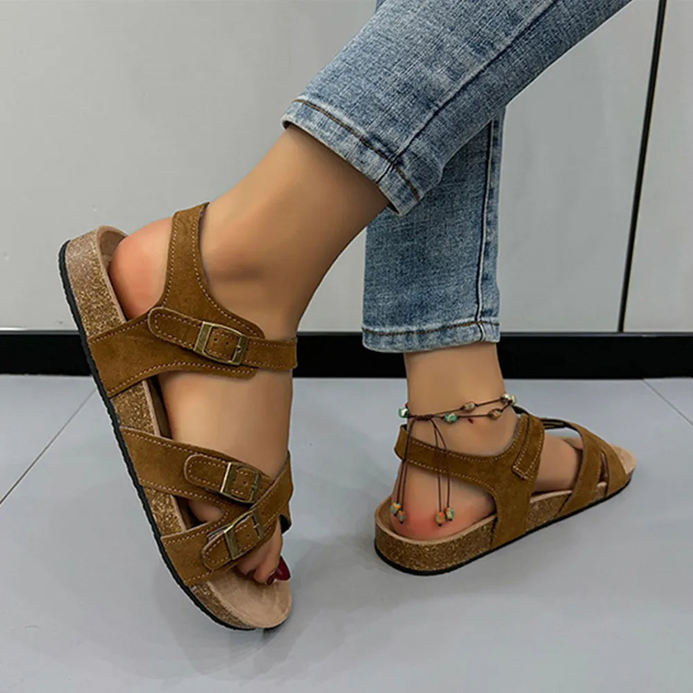 Women's Open Toe Flat Buckle Casual Sandals