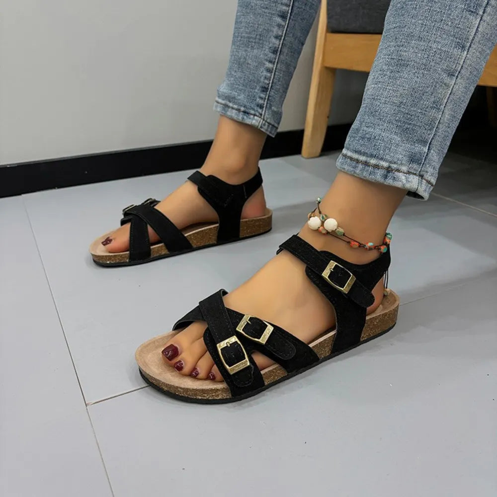 Women's Open Toe Flat Buckle Casual Sandals