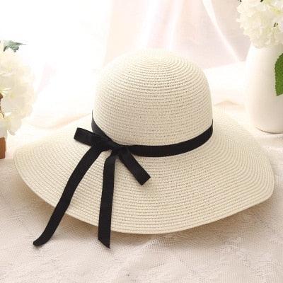 Women's Foldable Wide Brim Straw Summer Sun Hat