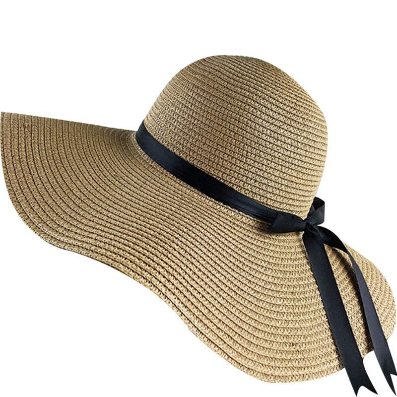 Women's Foldable Wide Brim Straw Summer Sun Hat