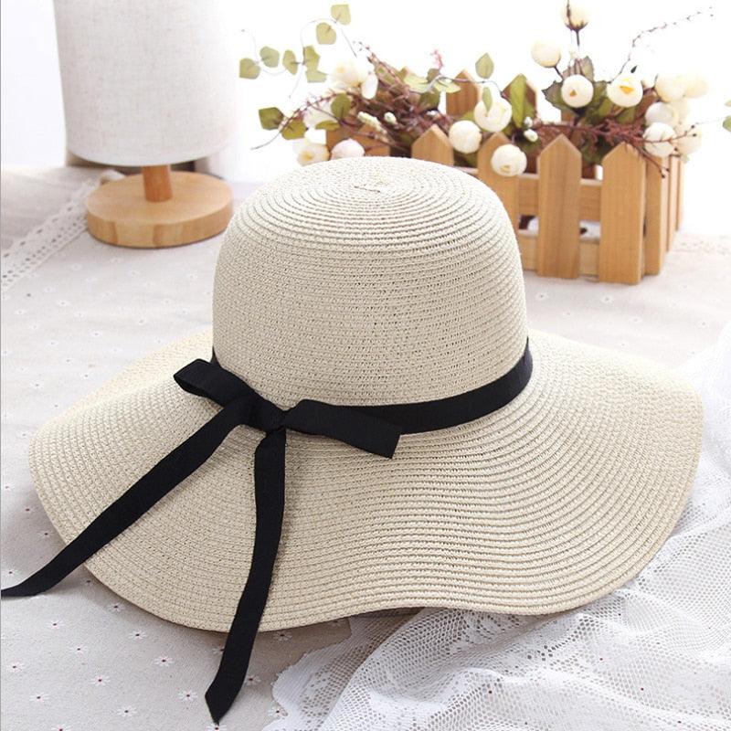 Women's Foldable Wide Brim Straw Summer Sun Hat