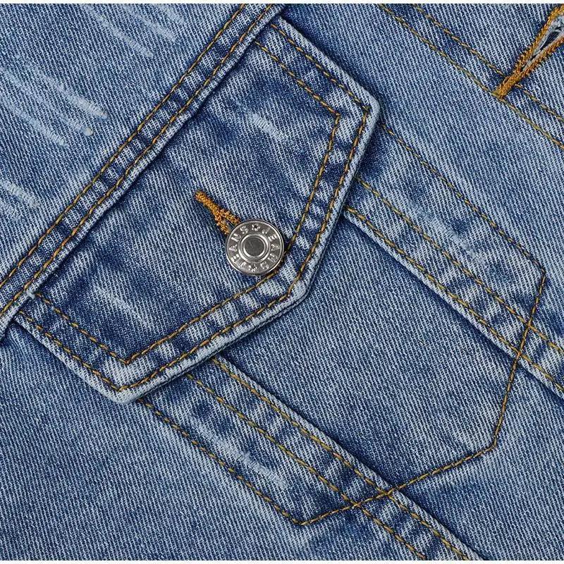 Women's Denim Cropped Jacket Pockets Button Casual