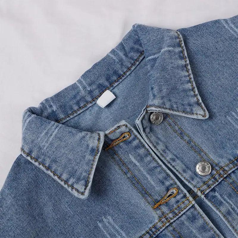 Women's Denim Cropped Jacket Pockets Button Casual